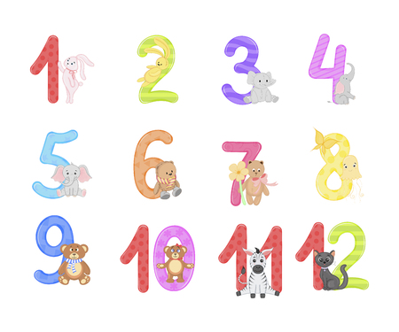 Cute rooms for kids with animal design. Vector of integers from 1 to 12.のイラスト素材