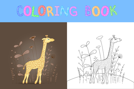 children's coloring book with cartoon animals. Educational tasks for preschool children.のイラスト素材