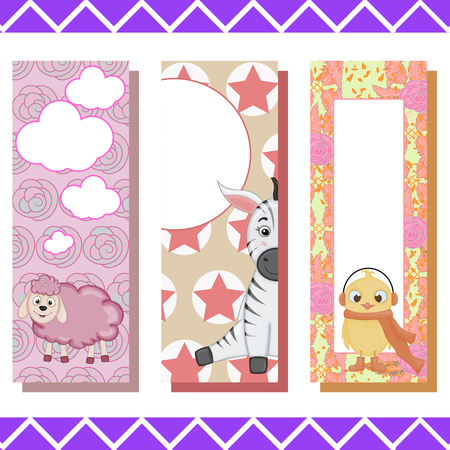 Baby bookmarks with cute animals, vector graphics.のイラスト素材