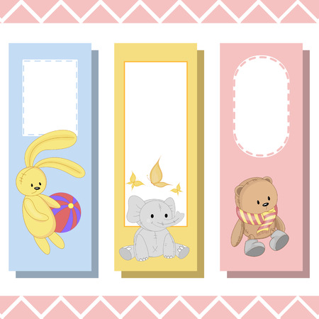 Baby bookmarks with cute animals, vector graphics.のイラスト素材