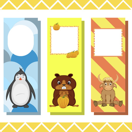 Baby bookmarks with cute animals, vector graphics.のイラスト素材