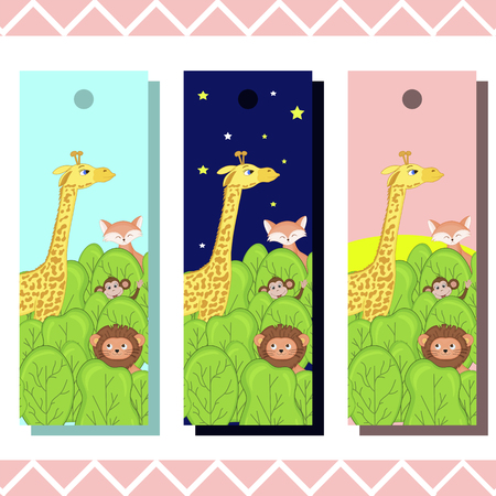 Baby bookmarks with cute animals, vector graphics.のイラスト素材