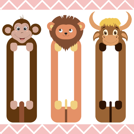 Baby bookmarks with cute animals, vector graphics.のイラスト素材
