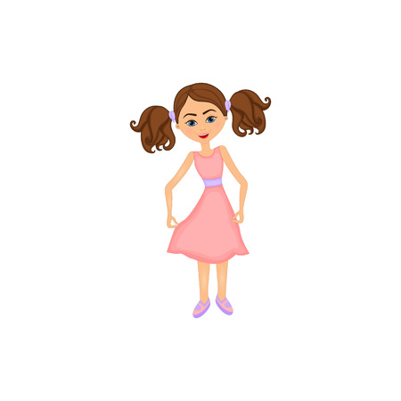 girl with tails on her head in a pink dress.のイラスト素材