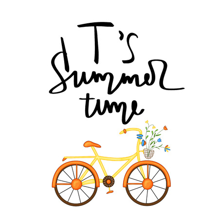 Summer design sticker with summer elements and hand lettering words. Great for t-shirt prints, tote bags and shoppers, fabric, cards, posters and web. - Vector.のイラスト素材