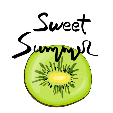 Summer design sticker with summer elements and hand lettering words. Great for t-shirt prints, tote bags and shoppers, fabric, cards, posters and web. - Vectorのイラスト素材