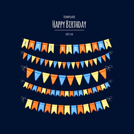 Festive background with garlands of flags. Cartoon style. Vector.のイラスト素材
