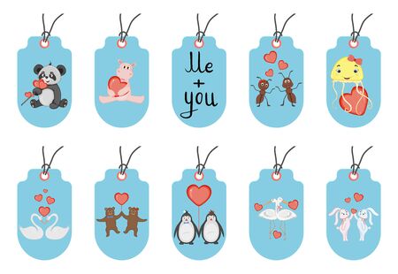 Valentine's Day tags. Cartoon style. Vector illustrationのイラスト素材