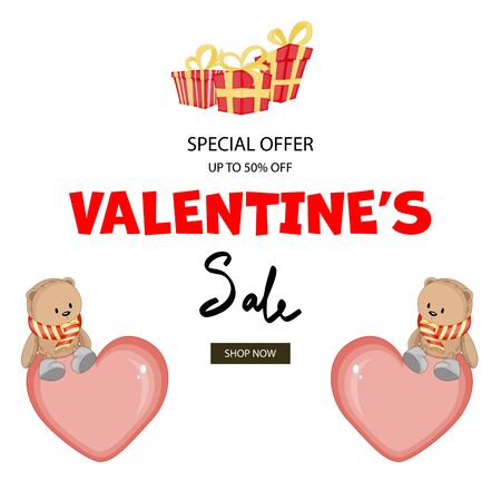 Valentine's Day template for your text with cute teddy bears. Cartoon style. Vector illustrationのイラスト素材