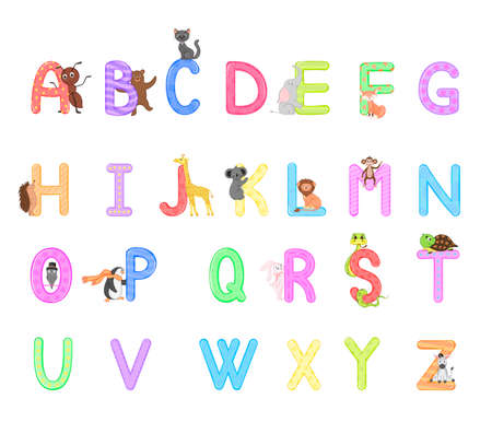 Zoo alphabet. Animal alphabet. Letters from A to Z.Vector graphics.のイラスト素材