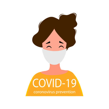 Portraits of masked men and women isolated on a white background. Coronavirus 2019-nCoV outbreak. Pandemic epidemiology concept. Vector flat illustrationのイラスト素材