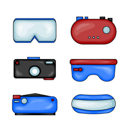 Set of virtual reality glasses. Cartoon style. Vector illustration.のイラスト素材