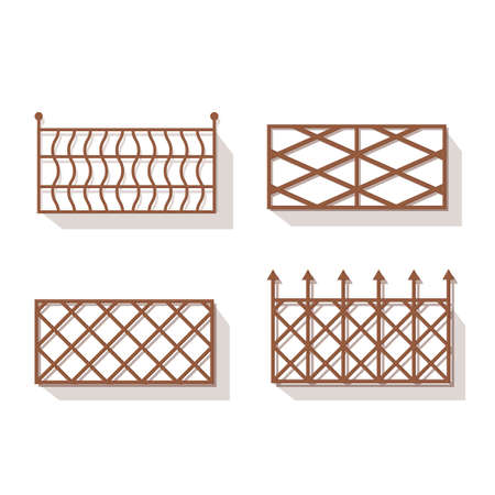 Metal fence made of rods on a white background for construction and design. Cartoon style. Vector illustrationのイラスト素材