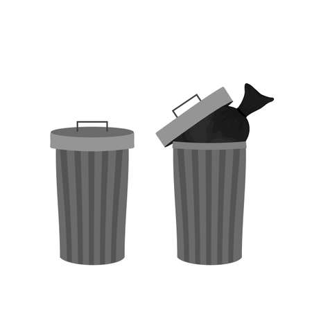 Two garbage containers on a white background for construction and design. Cartoon style. Vector illustrationのイラスト素材