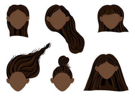 Constructor with dark-skinned female heads with different hairstyles. Cartoon style. Vector illustrationのイラスト素材