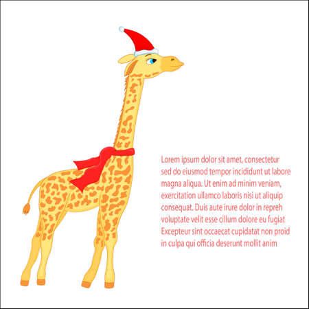 Christmas template with cute giraffe for your text. Cartoon style. Vector illustrationのイラスト素材