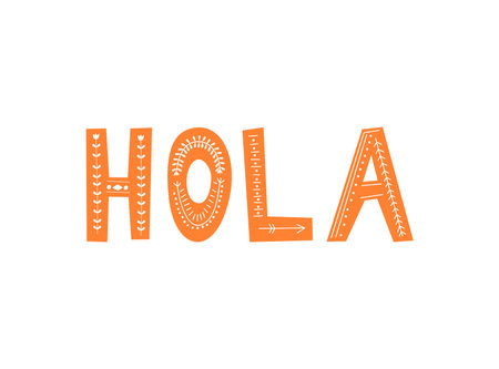 Inscription Hola in scandinavian style. Hand drawing vector illustration.のイラスト素材