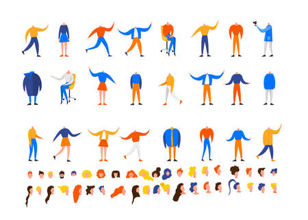 DIY designer with men and women in different poses sitting and standing isolated on a white...