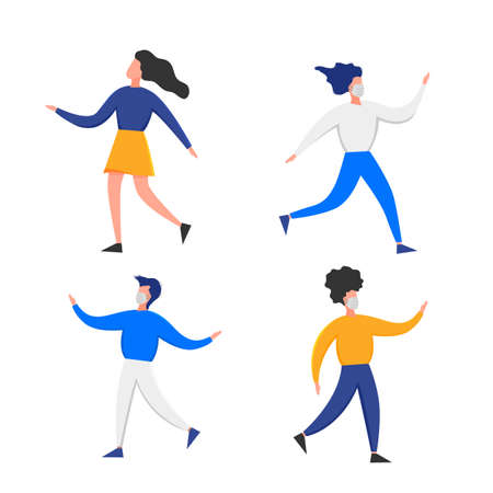 People in medical masks gesturing with hands isolated on a white background. Coronavirus 2019-nCoV outbreak. Pandemic epidemiology concept. Vector flat illustration.のイラスト素材