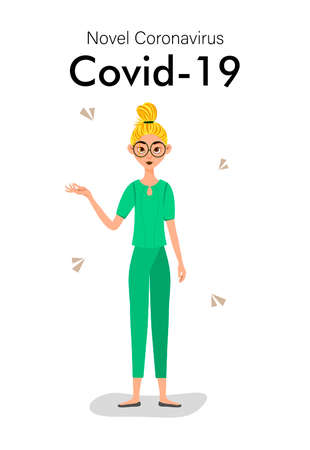 female avatars. Woman as doctor or nurse. Female characters in medical uniform and face masks. Coronavirus epidemic. Vector illustration.のイラスト素材