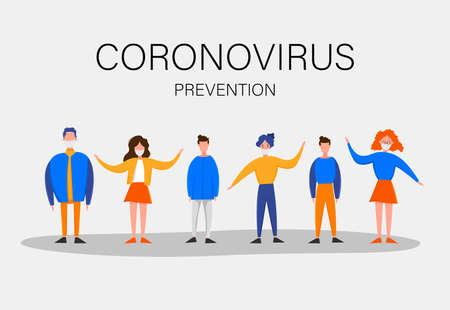 Template for the Novel Coronavirus 2019-nCoV outbreak with a group of people isolated on a white background. Pandemic epidemiology concept. Vector flat illustrationのイラスト素材