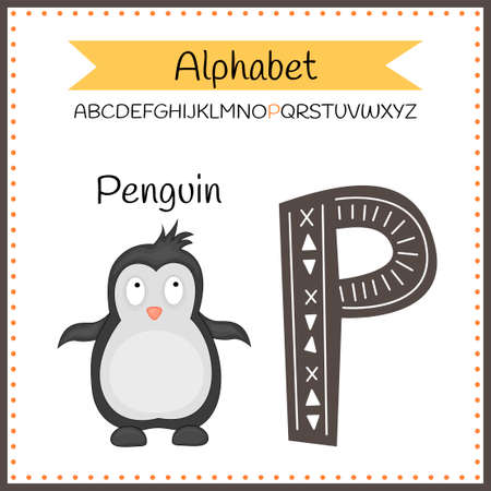 illustration of isolated animal Alphabet Letter P is for Penguin cartoon alphabetのイラスト素材