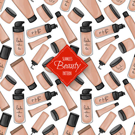 Seamless pattern with decorative cosmetics. Cartoon style. Vector illustration.のイラスト素材