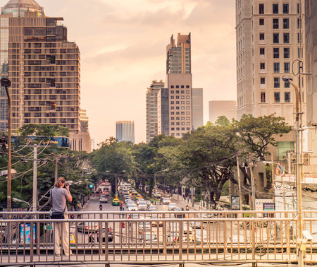a tourist take a photo in bangkok
