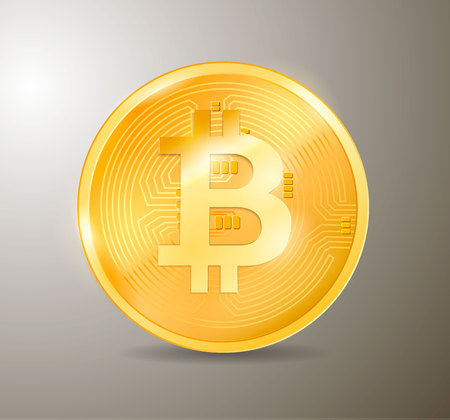 Golden bitcoin coin for Mining. Crypto currency golden coin bitcoin symbol isolated on transparent background.のイラスト素材