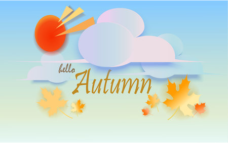 Hello autumn hand written inscription with orange watercolor maple leafのイラスト素材