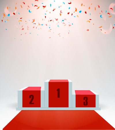 White winners podium with red carpet and confetti. vector illustrationのイラスト素材