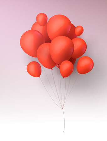Flying realistic red glossy balloons holiday celebration elements. red. design. template. bunch. composition EPS 10 vector illustrationの写真素材