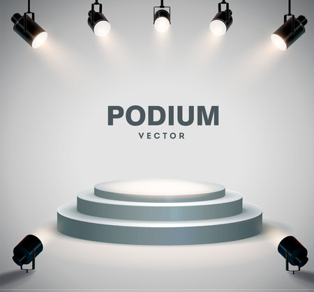 Round podium illuminated by searchlights. Stock vector illustration. eps 10のイラスト素材