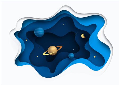 Paper art style of rocket flying in space, start up concept, flat-style vector illustration.のイラスト素材