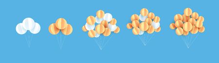 Set of Origami made hot air balloon in a heart shape hang on blue sky.paper art style.のイラスト素材