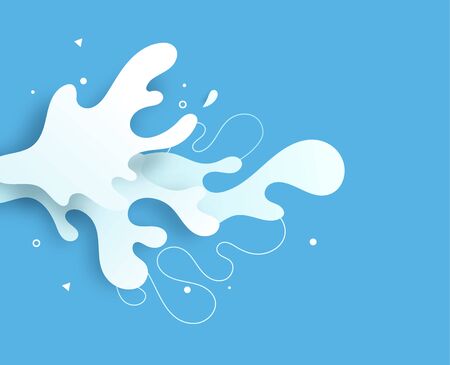 White and blue splash water on yellow background, paper art paper cutting style. Milk. Vector illustartionのイラスト素材