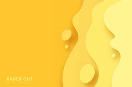 Yellow abstract paper carve background.Paper art style of nature concept design.Vector illustrationのイラスト素材