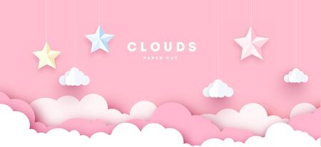 Star and moon paper art style vector illustrationのイラスト素材