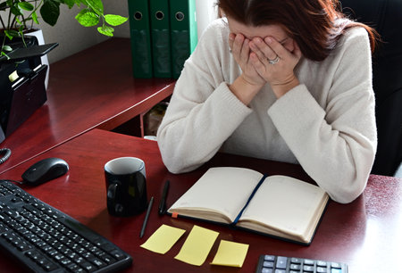 Analyst office work. Work desk with calculator, notepad and financial documents. company accounting....