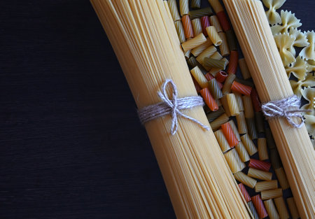 Various pastas. Cooking concept. top viewの写真素材
