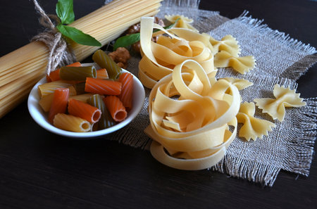 Various pastas. Cooking concept. top viewの写真素材