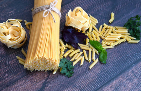 Various pastas. Cooking concept. top view