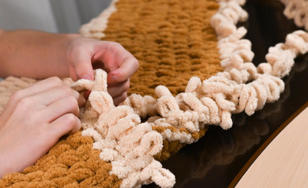 Soft, plush plaids for children and adults, handmade. Knitting Plaids. Warm plain with large loops.