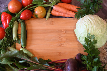Food cooking background. Fresh rosemary, cilantro, basil, cherry tomatoes, peppers and olive oil,...