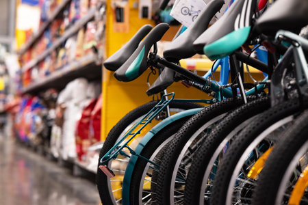 Modern bicycles in the sports shop.