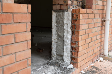 View of the unfinished wall of the house.