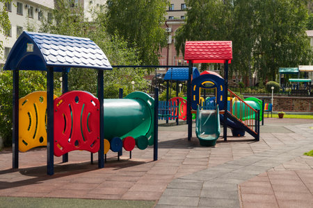 An image of a colorful playground, without children.