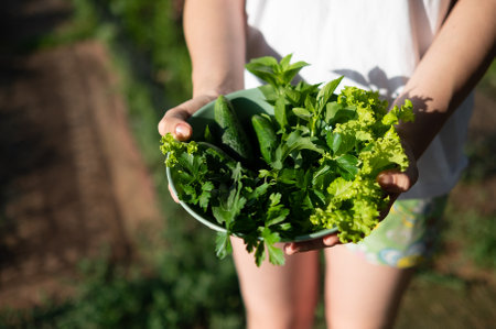 Woman holding plate with tasty arugula salad, closeup