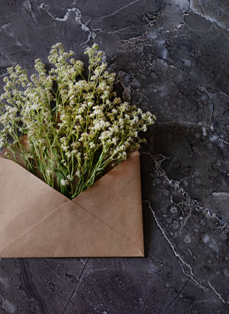 Medium height woman working with dried flowers assemble composition, decor and floristry conceptの写真素材