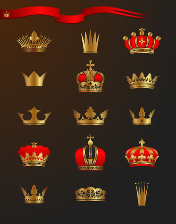 Set of 15 crowns, vector illustrationのイラスト素材
